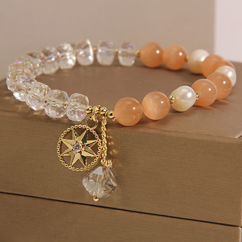 Wear FengShui Orange Cat's Eye White Crystal Star Support Bracelet