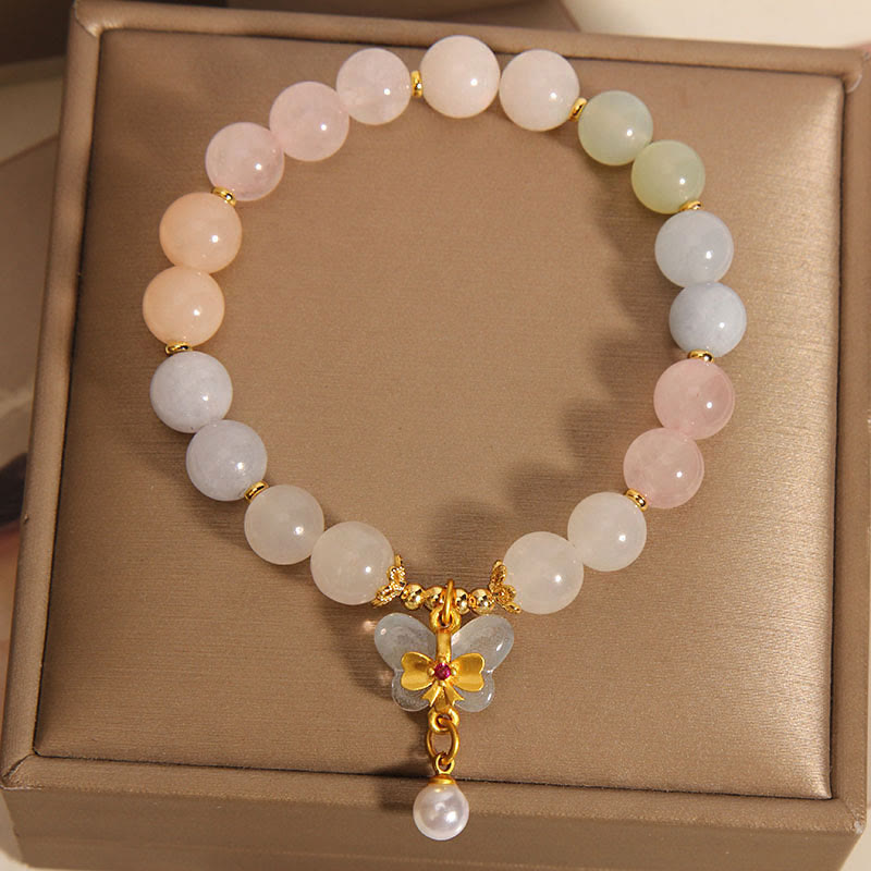 Wear FengShui Natural Morganite Confidence Butterfly Charm Bracelet