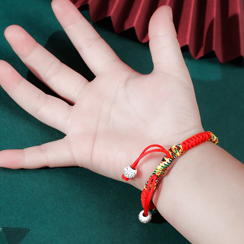 Wear FengShui 925 Sterling Silver King Kong Knot Multicolored Red String Strength Handmade Braided Kids Child Bracelet
