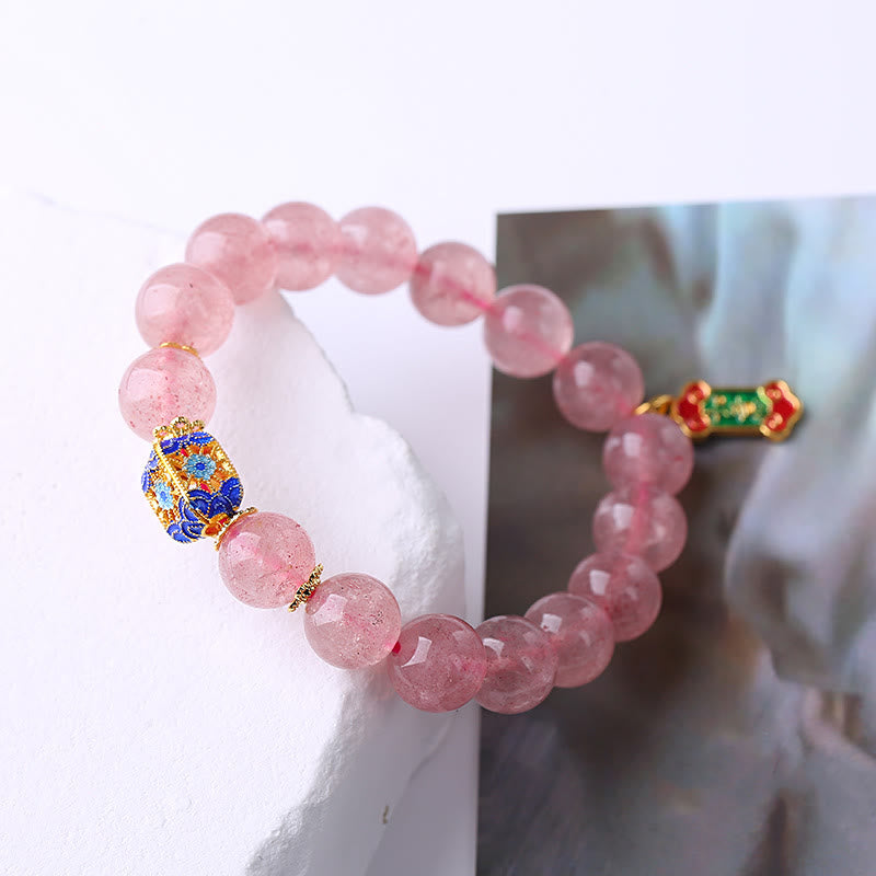 Wear FengShui Strawberry Quartz Positive Ruyi Charm Bracelet