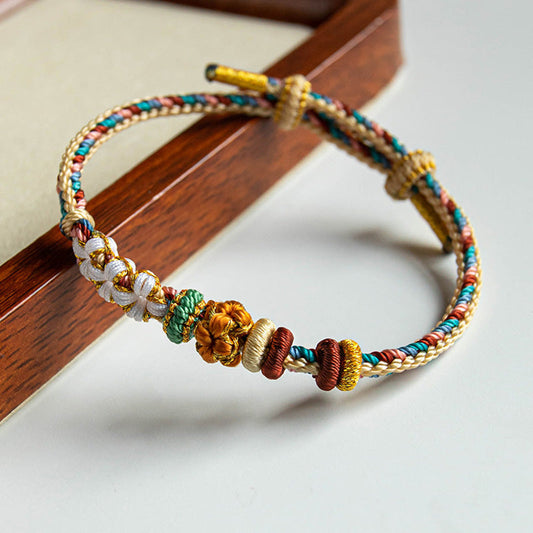 Wear FengShui Handmade Dunhuang Color Peach Blossom Pattern Braid String Bracelet