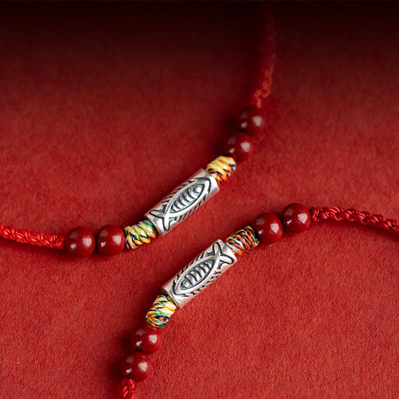 Wear FengShui 925 Sterling Silver Koi Fish Cinnabar Bead Wealth Handcrafted Braided Bracelet Anklet