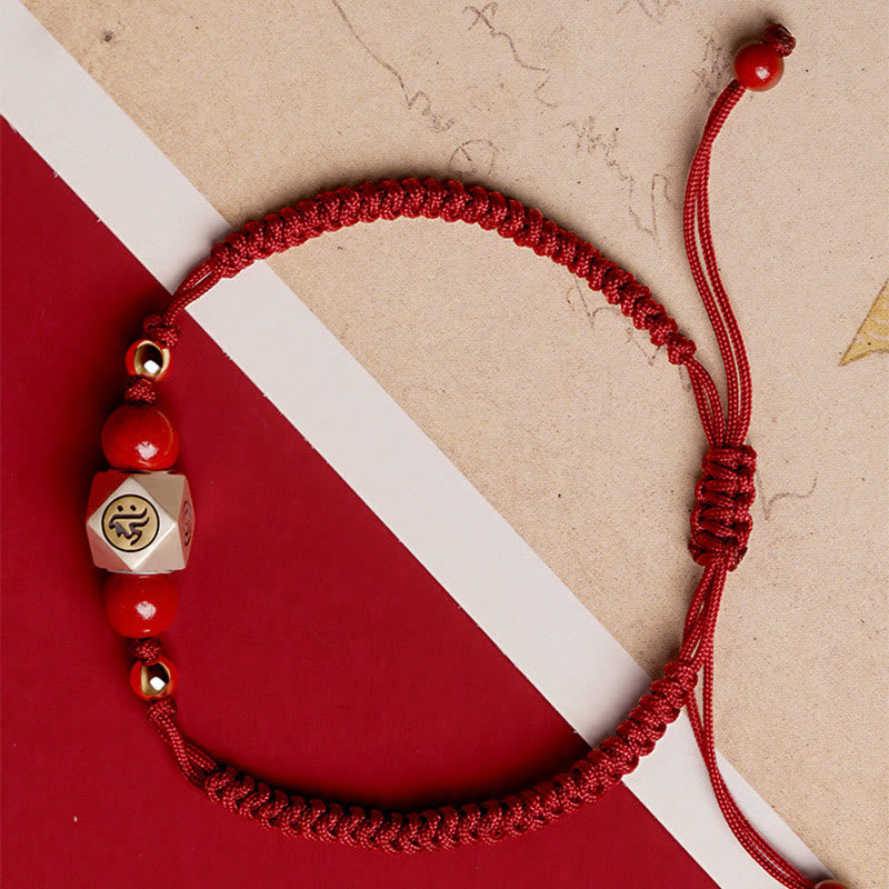 Wear FengShui Handmade 925 Sterling Silver Chinese Zodiac Natal Buddha Cinnabar Calm Braided Bracelet