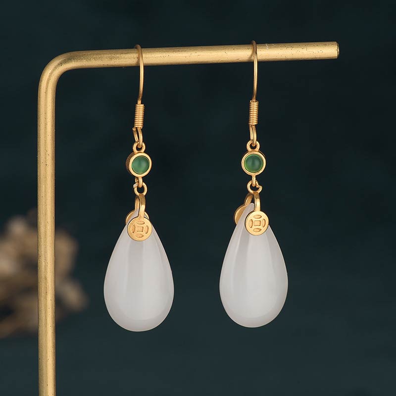 Wear FengShui FengShui White Jade Luck Drop Earrings