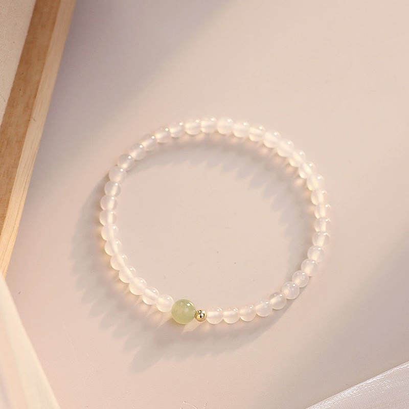 Wear FengShui Natural White Agate Jade Luck Protection Bracelet
