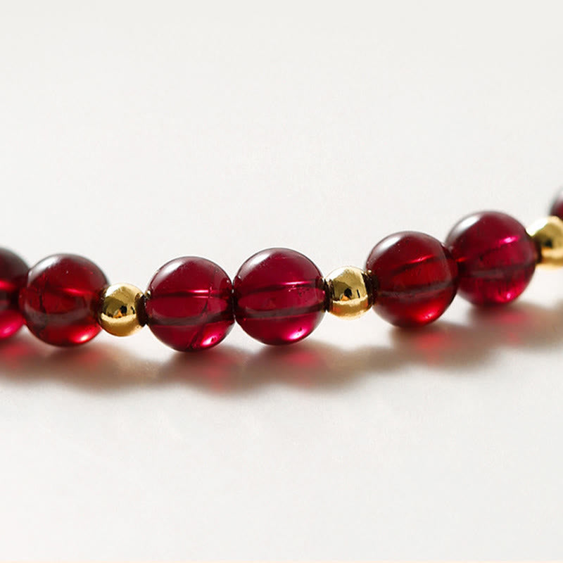 Wear FengShui 14K Gold Plated Natural Garnet Cinnabar Flower Calm Bracelet