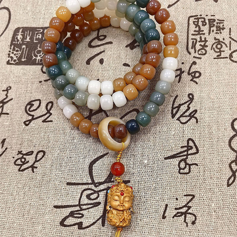 Wear FengShui 108 Mala Beads Gradient Bodhi Seed Green Tara Buddha Engraved Peace Harmony Bracelet