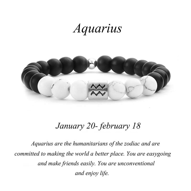 Wear FengShui 12 Constellations of the Zodiac Natural Frosted Stone White Turquoise Bead Fortune Bracelet