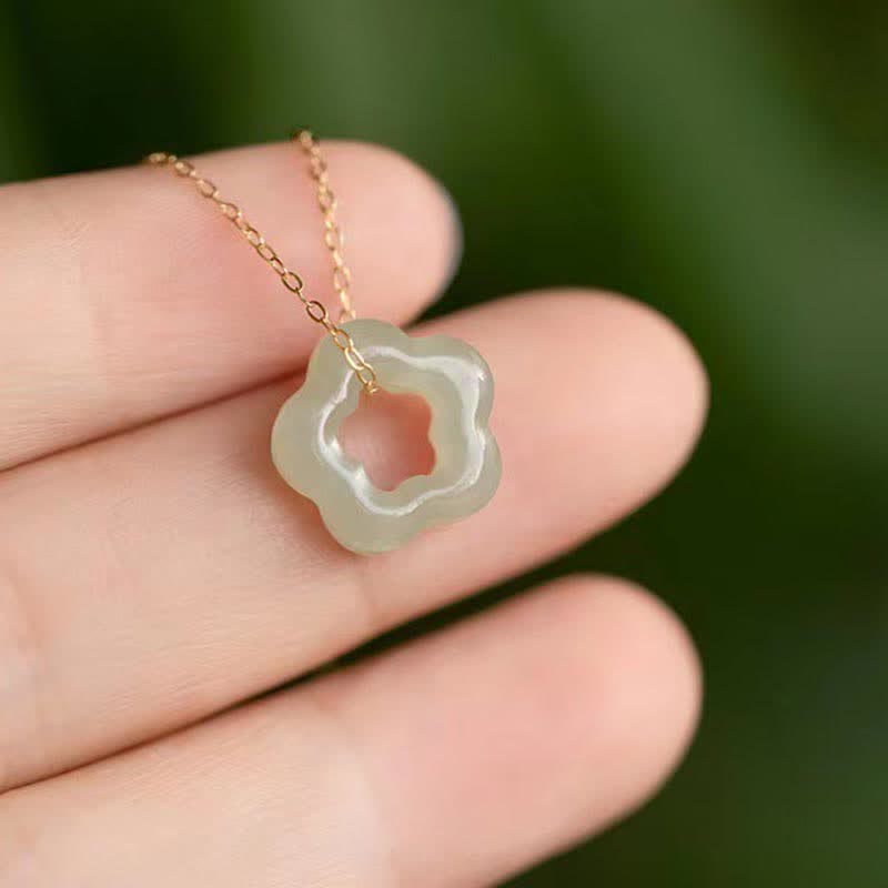 Wear FengShui Dainty Hetian Jade Cyan Jade Luck Floral Charm Necklace Pendant