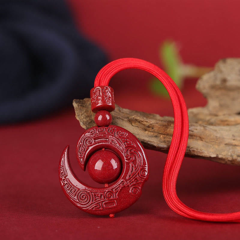 Wear FengShui One's Luck Improves Design Patern Natural Cinnabar Concentration Necklace Pendant