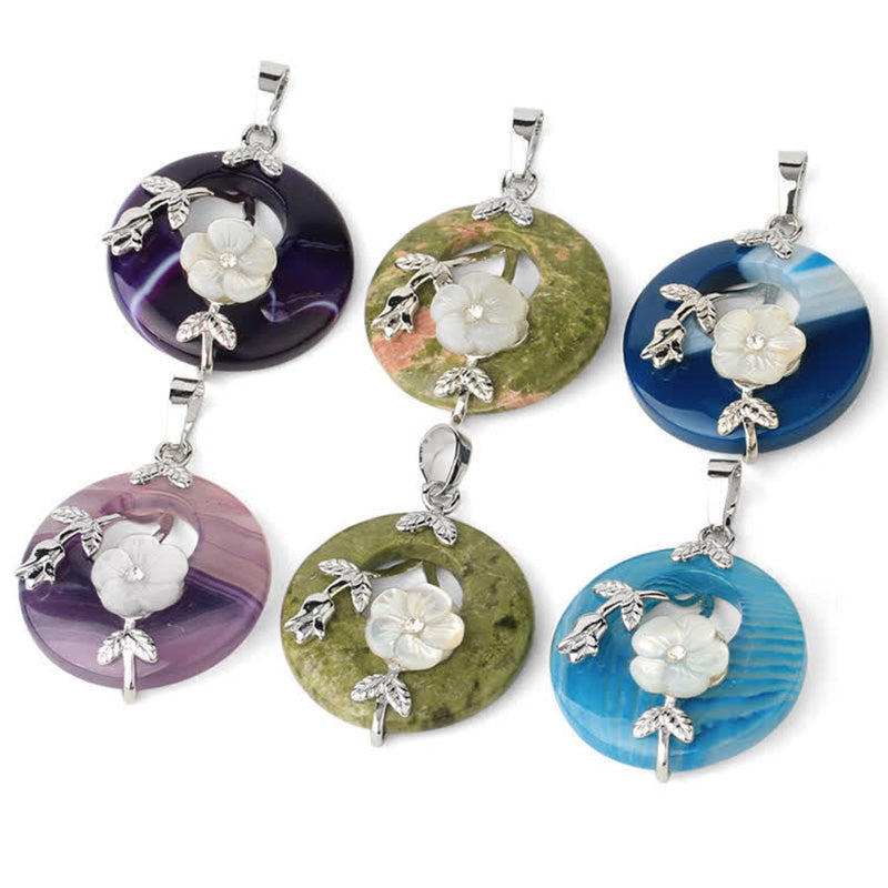 Wear FengShui Various Crystal Amethyst Green Aventurine Flower Healing Necklace Pendant