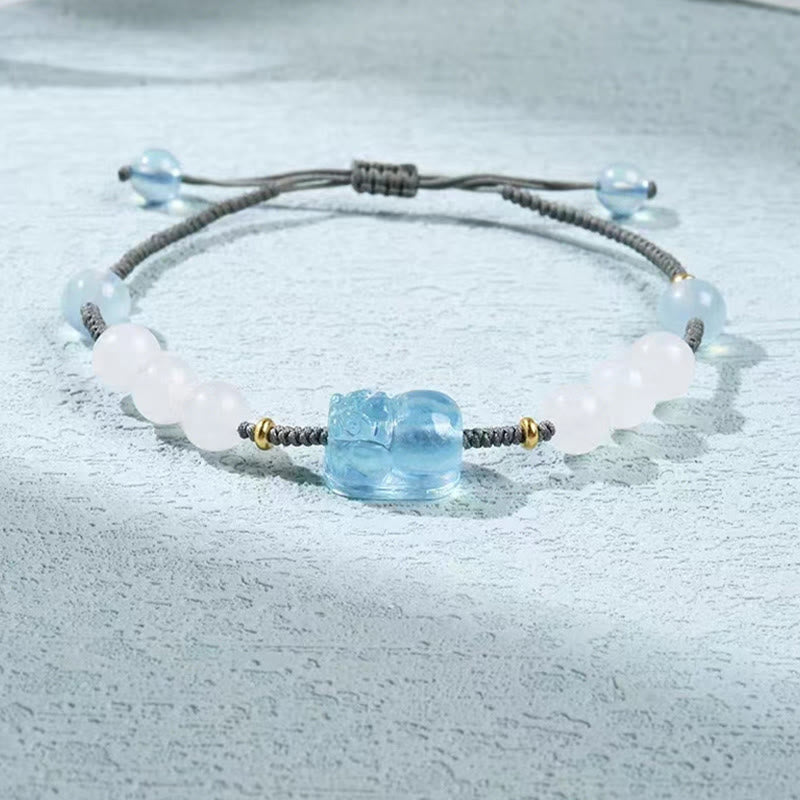 Wear FengShui Natural Aquamarine PiXiu Hetian White Jade Healing Bracelet