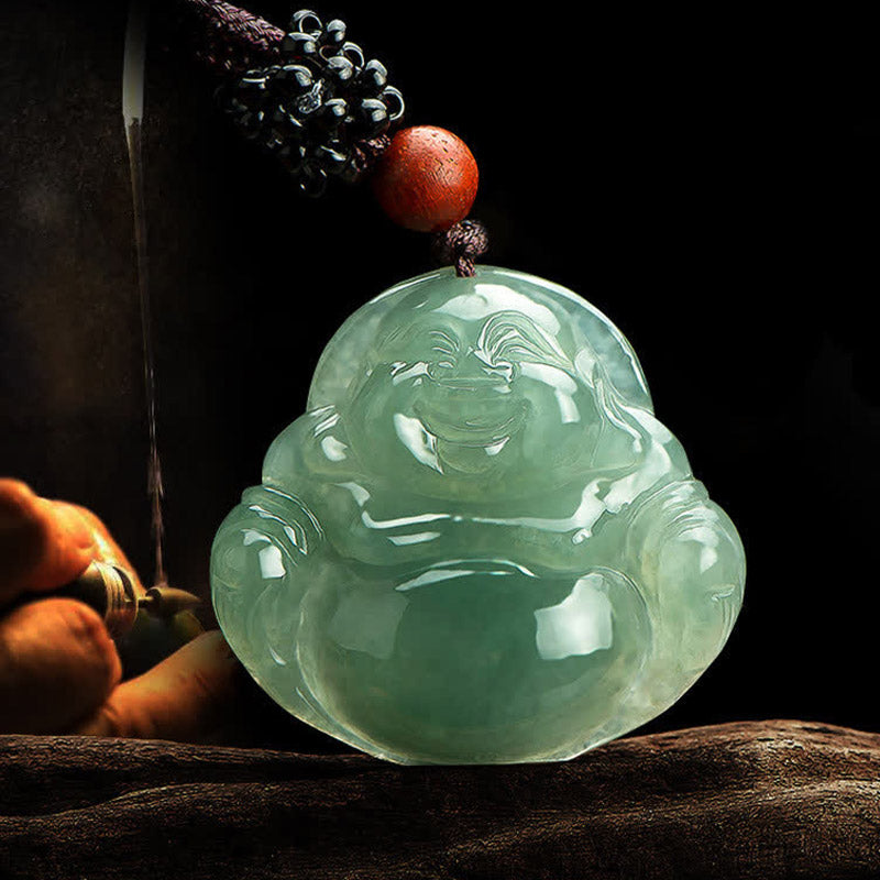 Wear FengShui Laughing Buddha Jade Abundance String Necklace Pendant