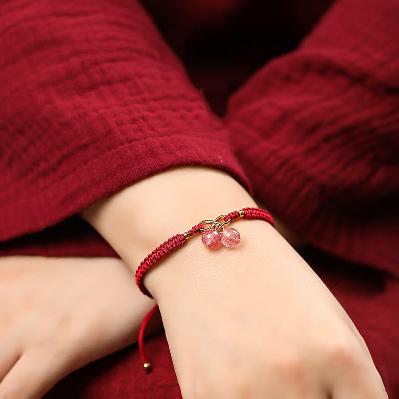 Wear FengShui Natural Strawberry Quartz Amethyst Green Phantom Bead Positive Bracelet