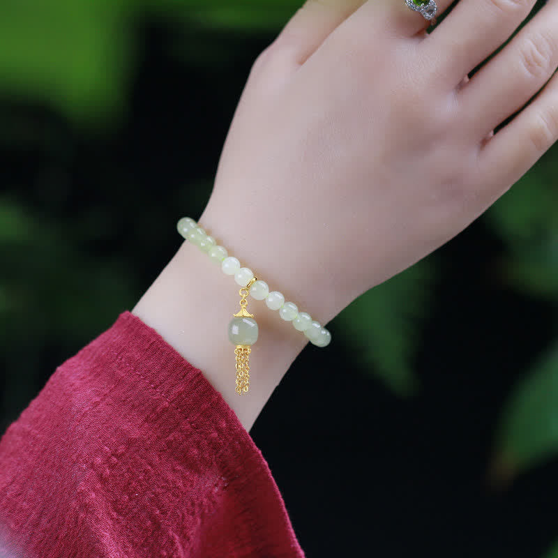 Wear FengShui 925 Sterling Silver Hetian Jade Beaded Wealth Charm Bracelet