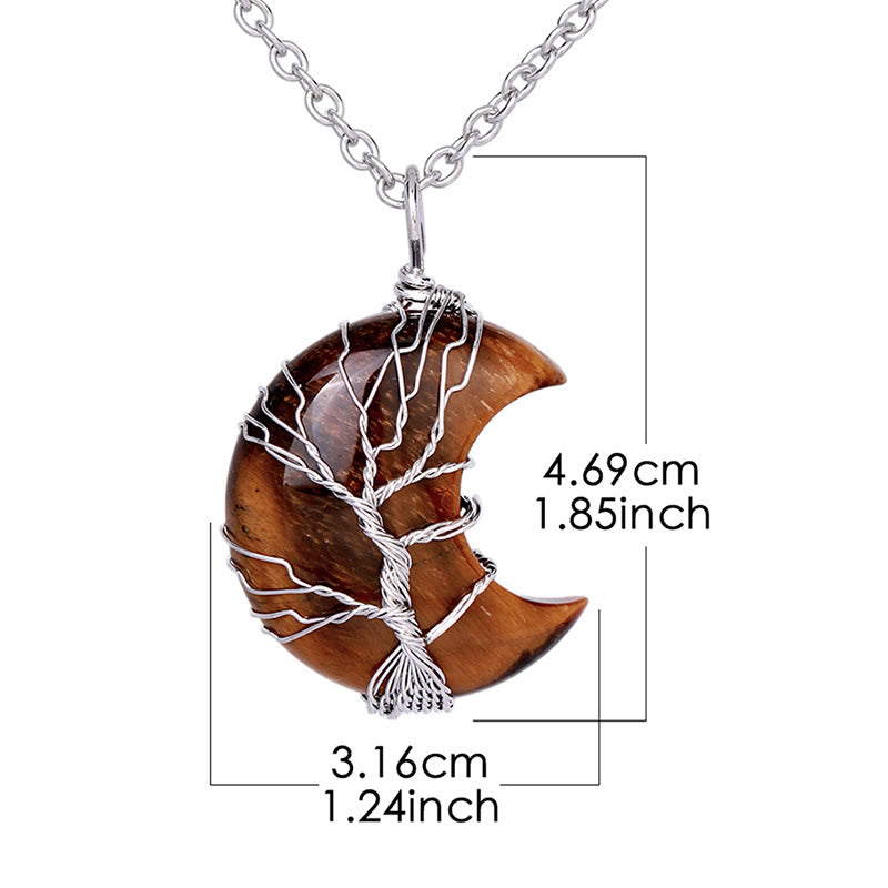 Wear FengShui Natural Quartz Crystal Moon Tree Of Life Healing Energy Necklace Pendant