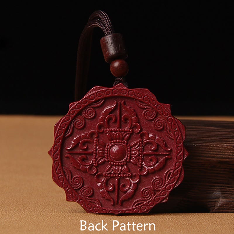 Wear FengShui Natural Cinnabar Lotus Om Mani Padme Hum Blessing Necklace String Pendant