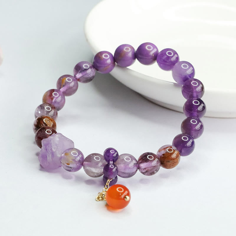 Wear FengShui Natural Amethyst Purple Phantom Gemstone Spiritual Awareness Bracelet