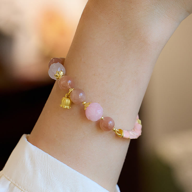 Wear FengShui Sun Stone Golden Silk Jade Lily of the Valley Charm Positive Bracelet Bangle