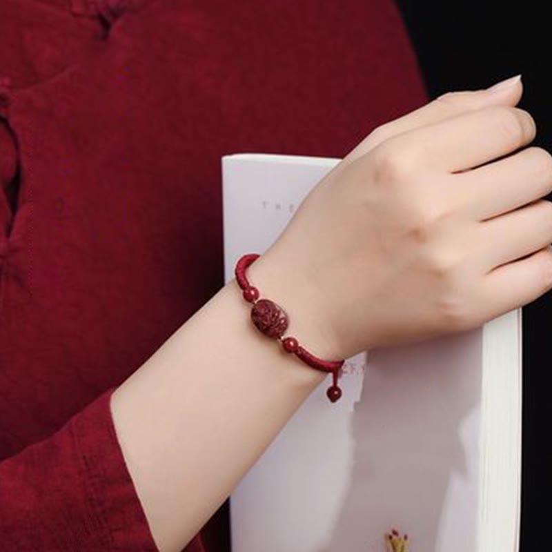 Wear FengShui Chinese Zodiac Natal Buddha Cinnabar Keep Away Evil Spirits Rope Bracelet