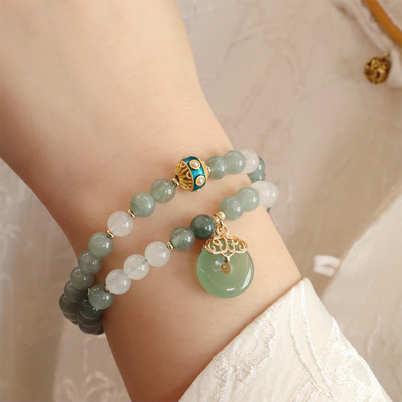 Wear FengShui Single Double Layer Jade Peace Buckle Luck Bracelet
