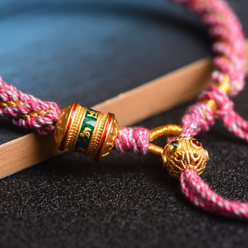 Wear FengShui Tibetan Handmade Luck Prayer Wheel Bead Charm Weave Colorful String Bracelet