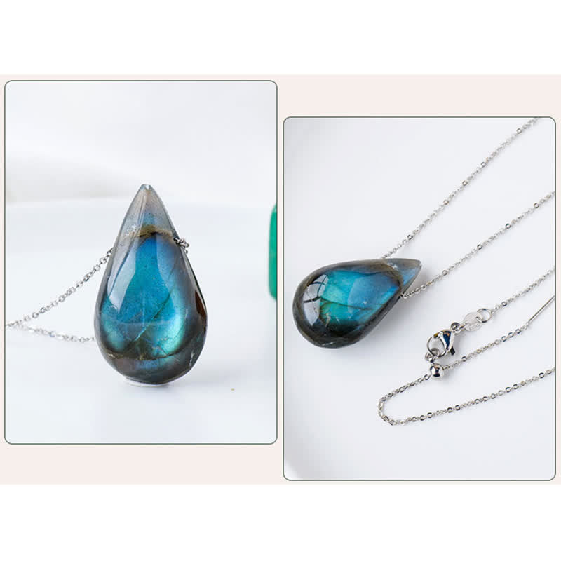 Wear FengShui Labradorite Water Drop Support Healing Necklace Pendant