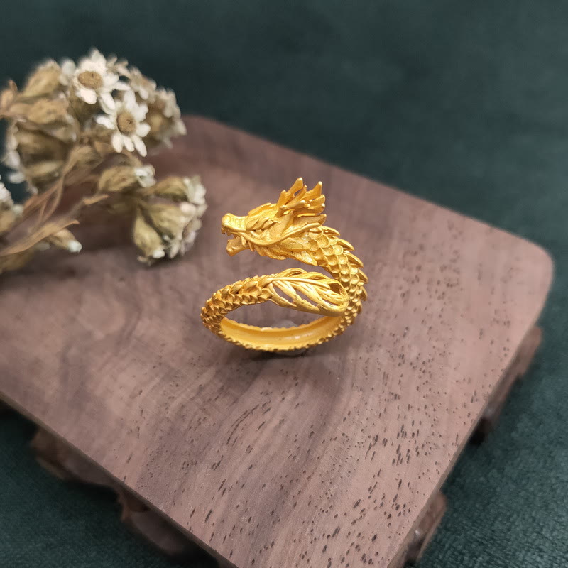 Wear FengShui Golden Dragon Success Strength Ring