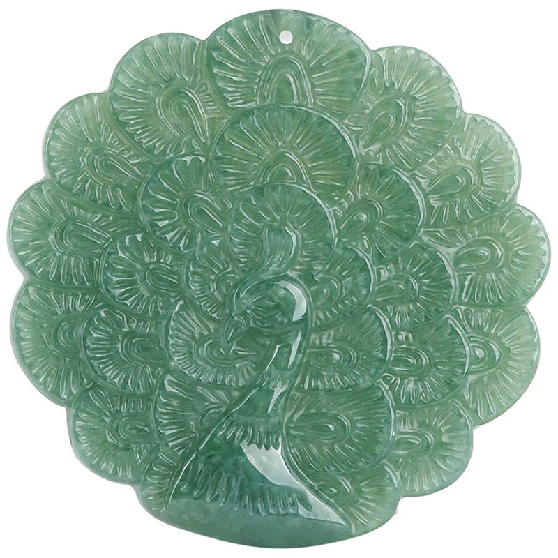 Wear FengShui Natural Jade Peacock Luck Prosperity Necklace Pendant