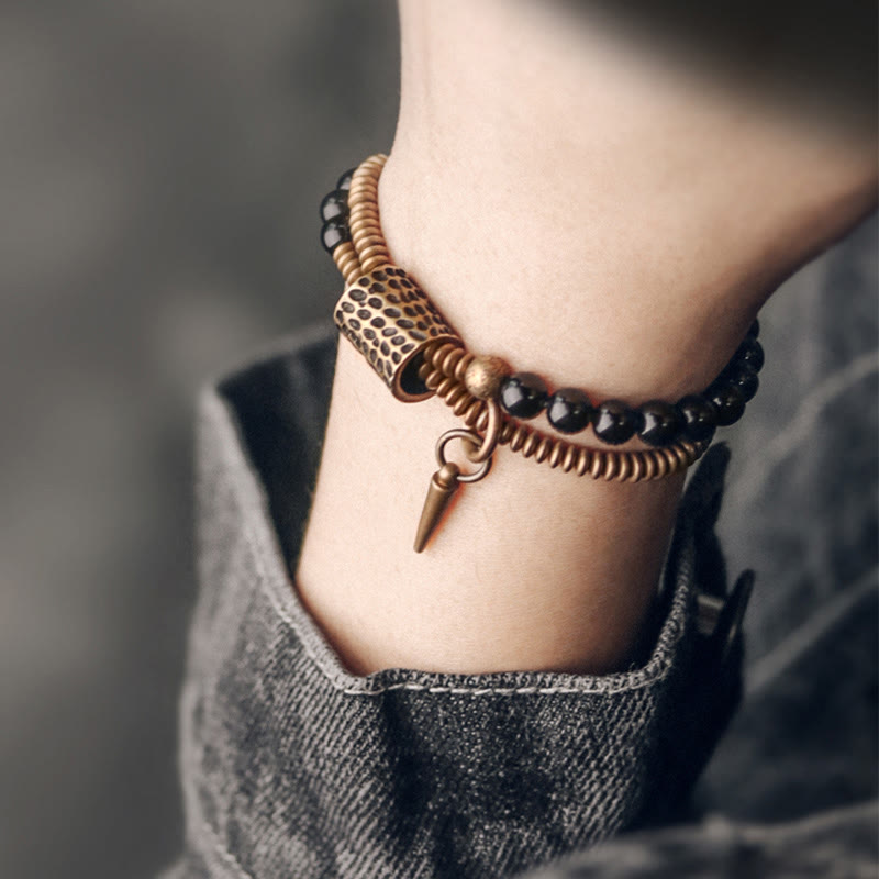 Wear FengShui Rainbow Obsidian Copper Inner Peace Healing Double Layer Bracelet