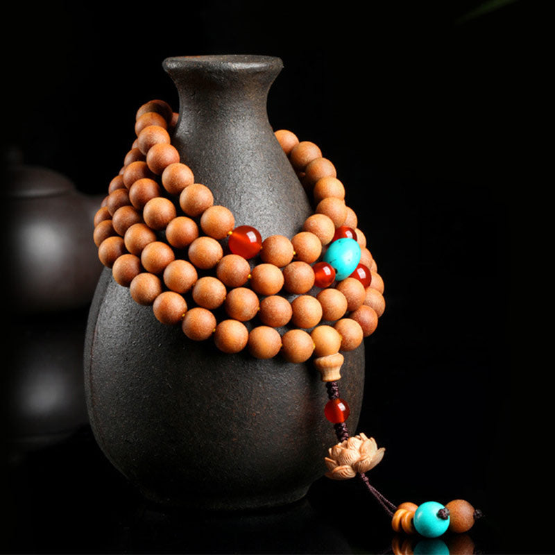 Wear FengShui Tibetan Sandalwood Lotus Enlightenment Charm Mala Bracelet