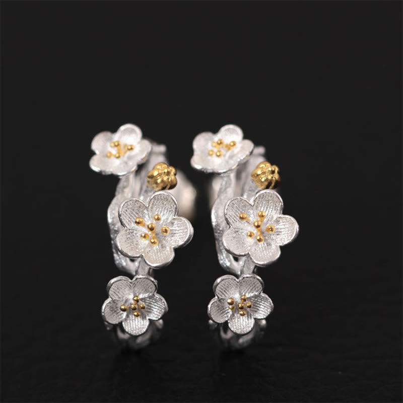 Wear FengShui 925 Sterling Silver Plum Blossom Floral Blessing Earrings