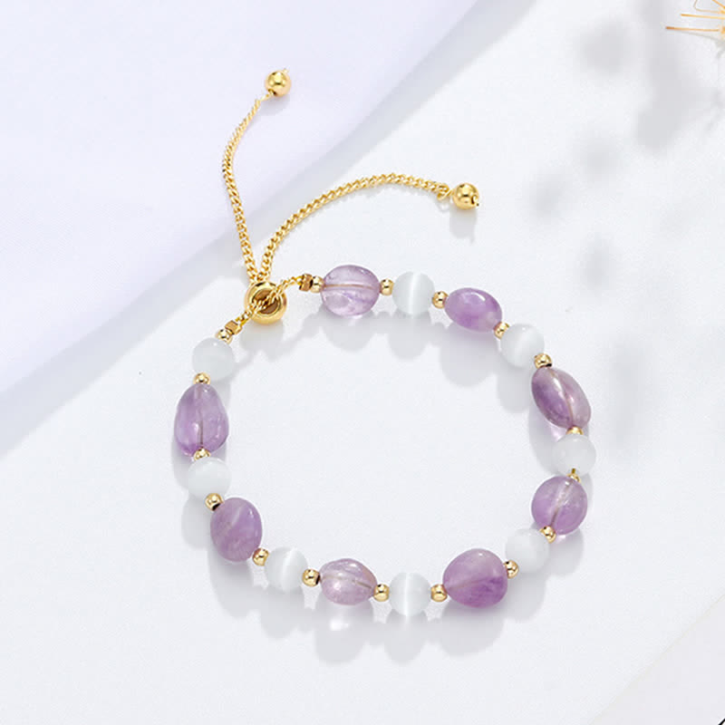 Wear FengShui Amethyst Pink Crystal Black Rutilated Quartz Spiritual Awareness Bracelet