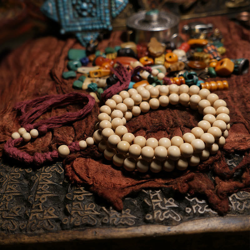 Wear FengShui 108 Mala Beads Abelia Biflora Wood Warding Off Evil Spirits Wrist Mala