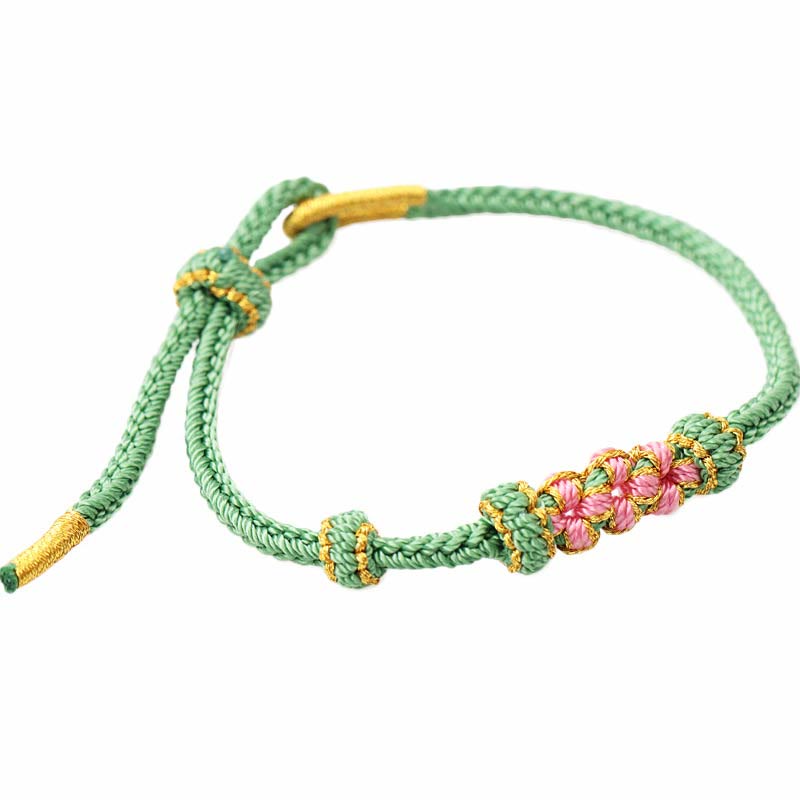 Wear FengShui Handmade Three Peach Blossoms Luck Eight Strands Braided String Bracelet