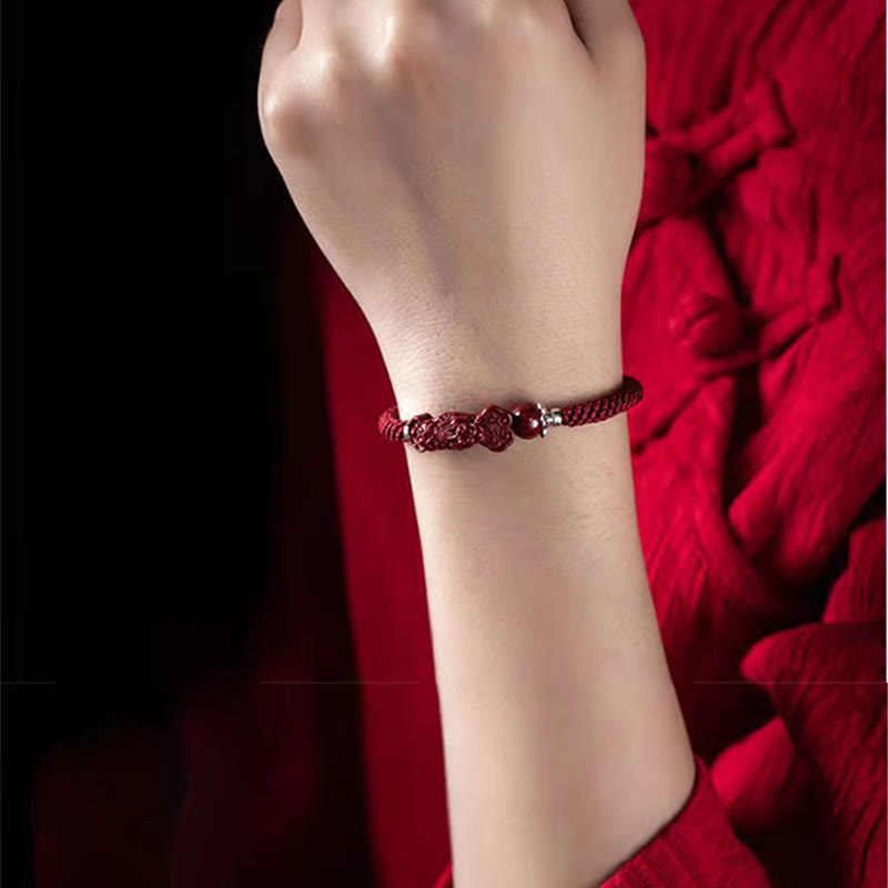 Wear FengShui Handcrafted PiXiu Cinnabar Wealth Luck Braided Bracelet