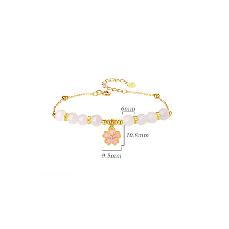 Wear FengShui 925 Sterling Silver Hetian White Jade Cherry Blossom Protection Bracelet