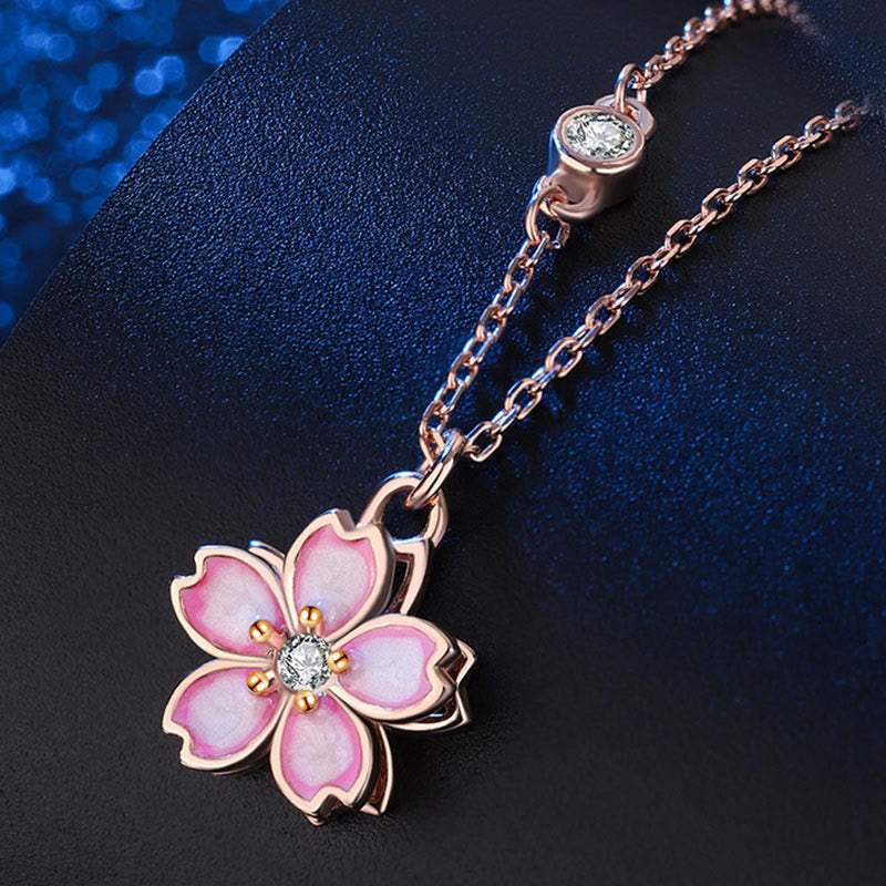 Wear FengShui 925 Sterling Silver Cherry Blossom Flower Rotatable Protection Necklace Pendant