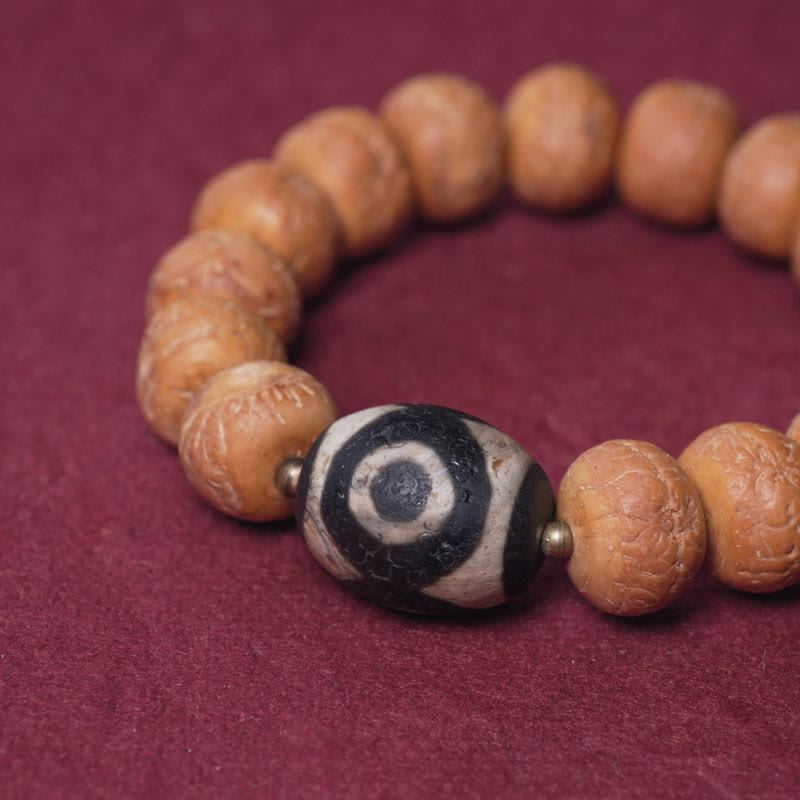 Wear FengShui Tibet Bodhi Seed Dzi Bead Peace Charm Wrist Mala Bracelet