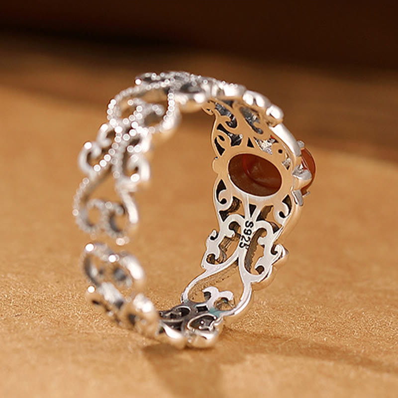 Wear FengShui 925 Sterling Silver Vintage Red Agate Self-acceptance Calm Ring