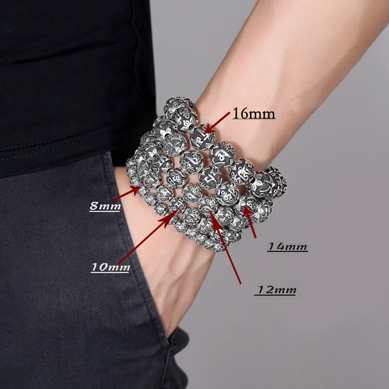 Wear FengShui Tibetan Om Mani Padme Hum Carved Alloy Beads Amulet Bracelet