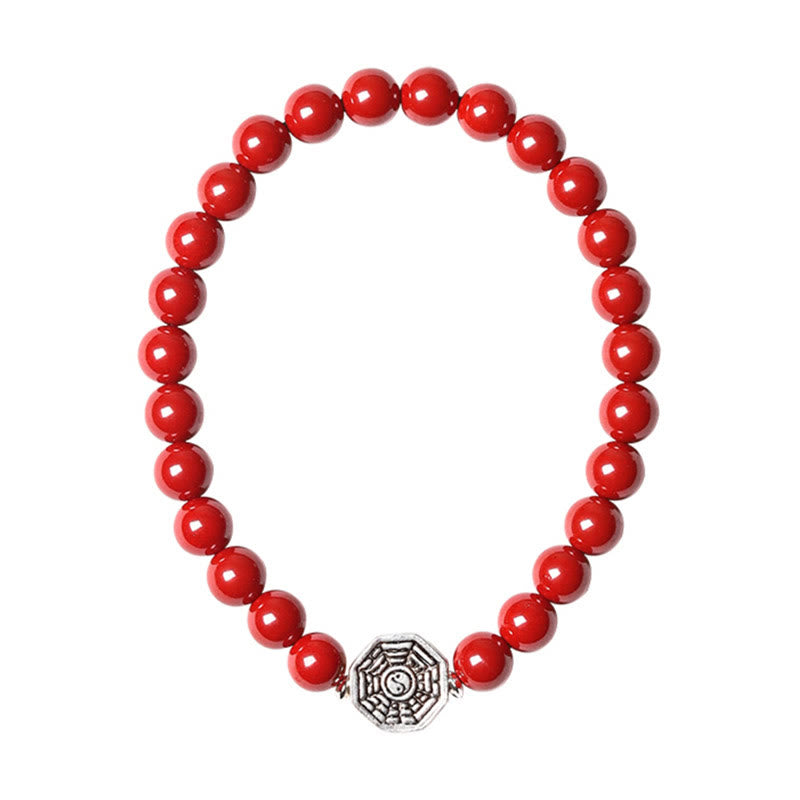 Wear FengShui 925 Sterling Silver Yin Yang Bagua Symbol Cinnabar String Concentration Bracelet