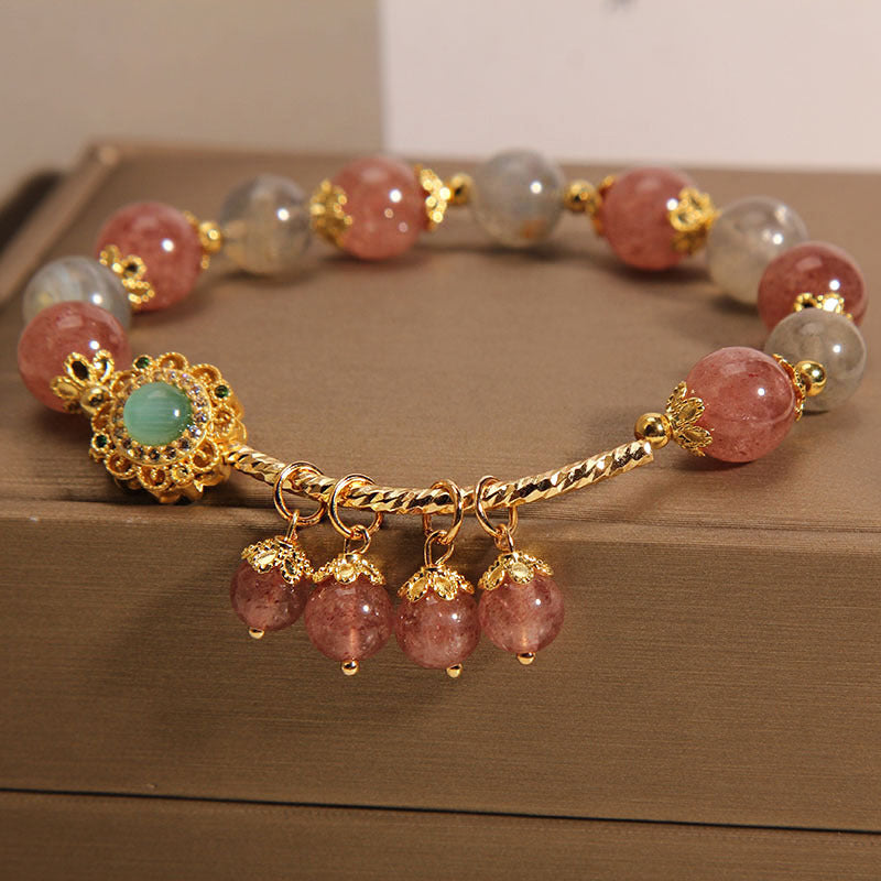 Wear FengShui Strawberry Quartz Moonstone Healing Tassel Charm Bracelet