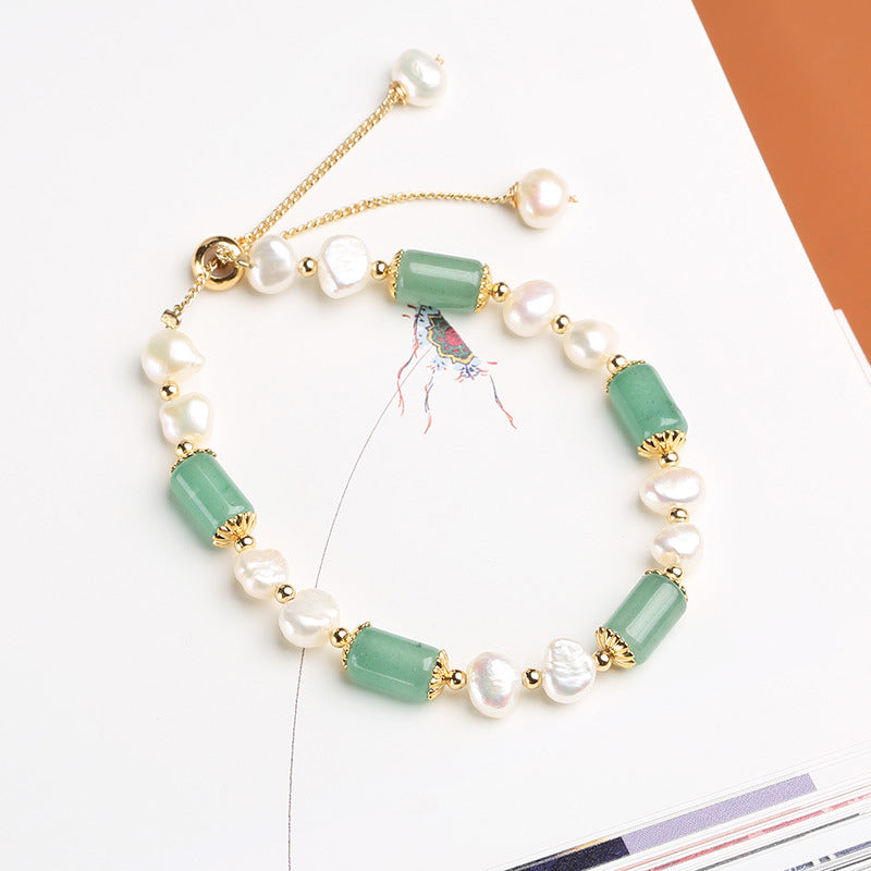 Wear FengShui Green Aventurine Pearl Pink Crystal Bead Luck Bracelet