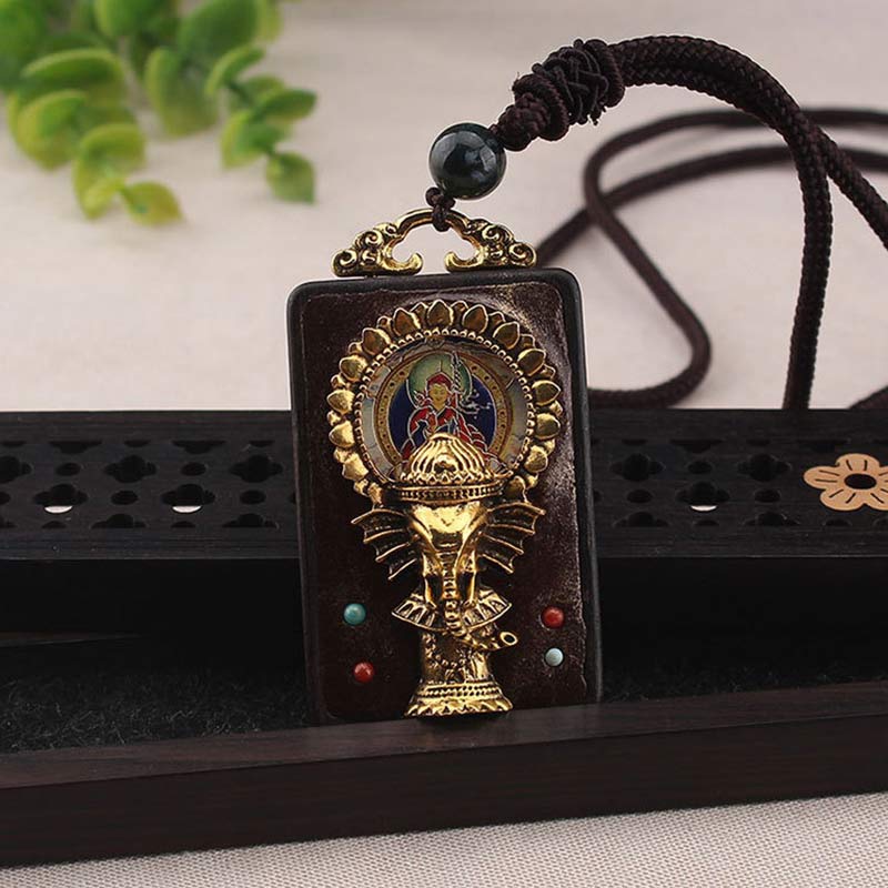 Wear FengShui Ebony Wood Elephant God of Fortune Buddha Blessing Necklace String Pendant