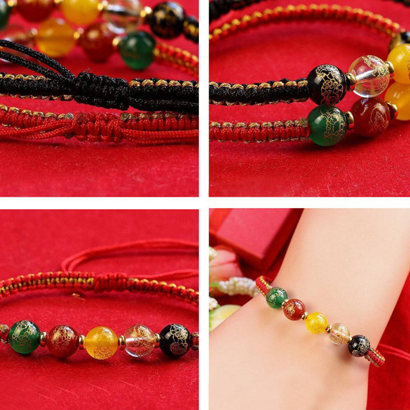 Wear FengShui Five Directions Gods of Wealth Agate Handmade Protection String Braid Bracelet