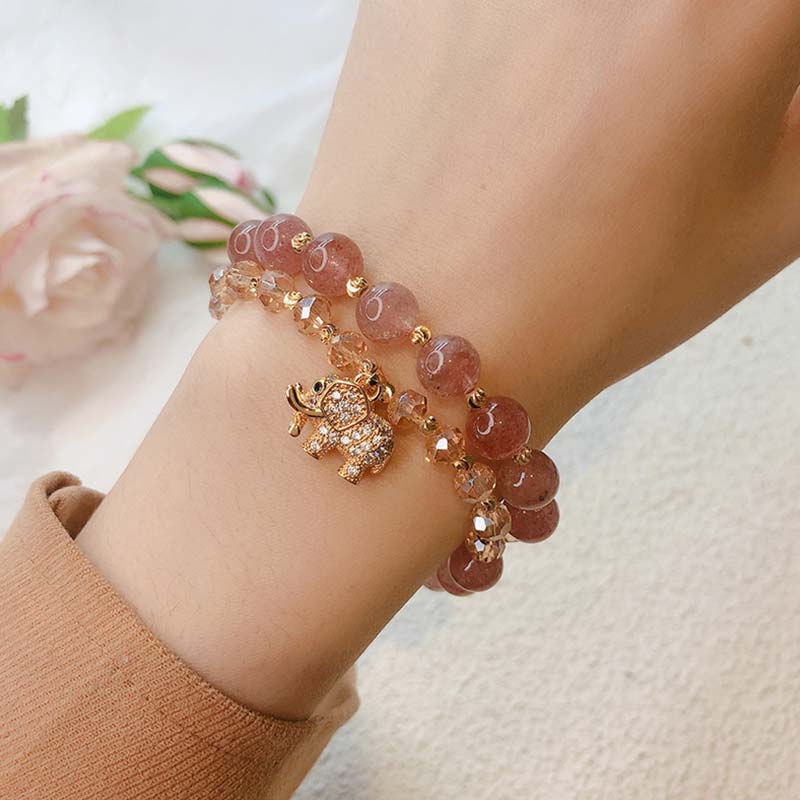 Wear FengShui Rose Quartz Elephant Healing Energy Charm Bracelet