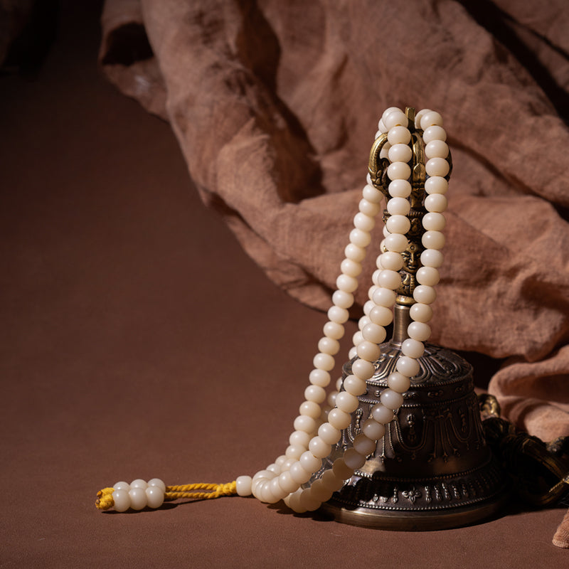 Buddha3bodhi 7.5mm*10mm White Jade Bodhi 108 Bead Mala Prayer Beads