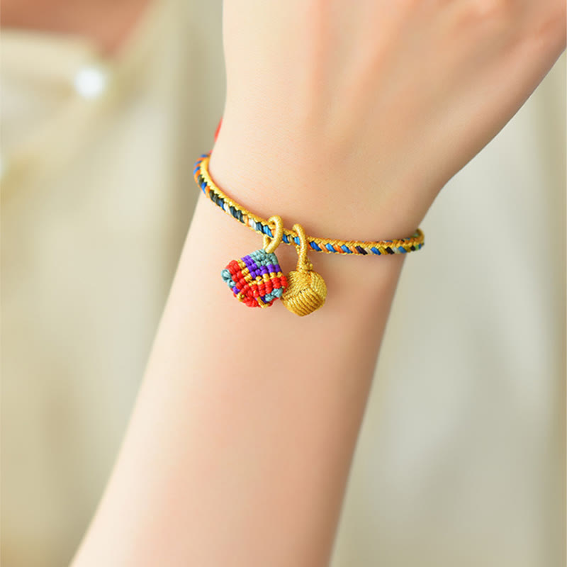 Wear FengShui Colorful Rope Luck Handmade Zongzi Golden Ball Charm Bracelet