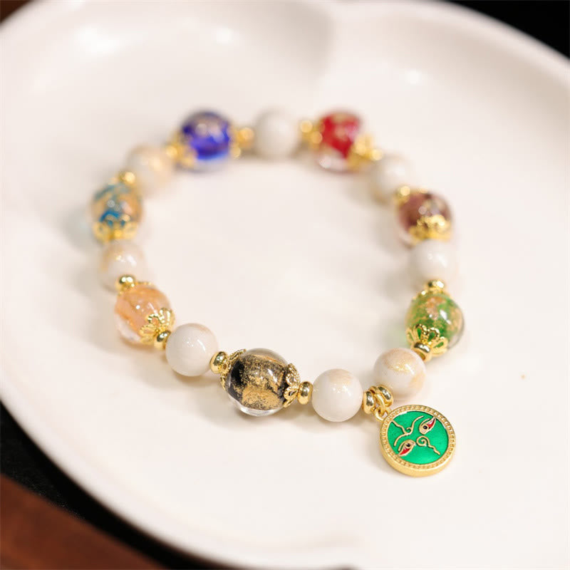 Wear FengShui Tibetan Five God Of Wealth Fortune Liuli Glass Bead Incense Ash Porcelain Bead Charm Bracelet